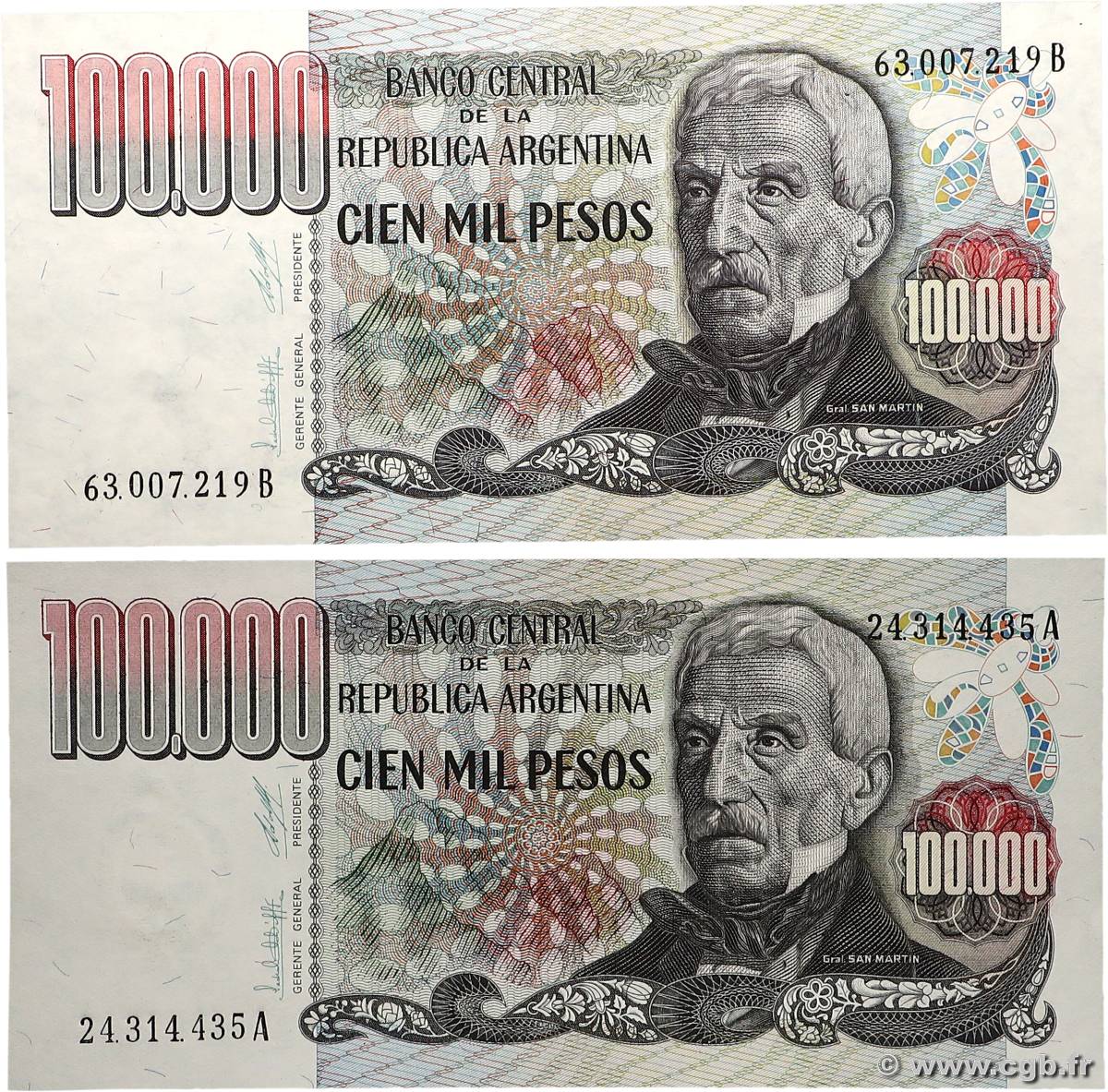 100000 Pesos Lot ARGENTINE  1976 P.308a/b NEUF