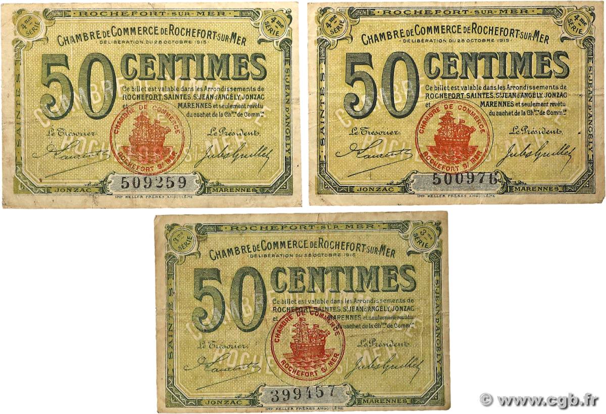 50 Centimes Lot FRANCE régionalisme et divers Rochefort-Sur-Mer 1915 JP.107.07 TB