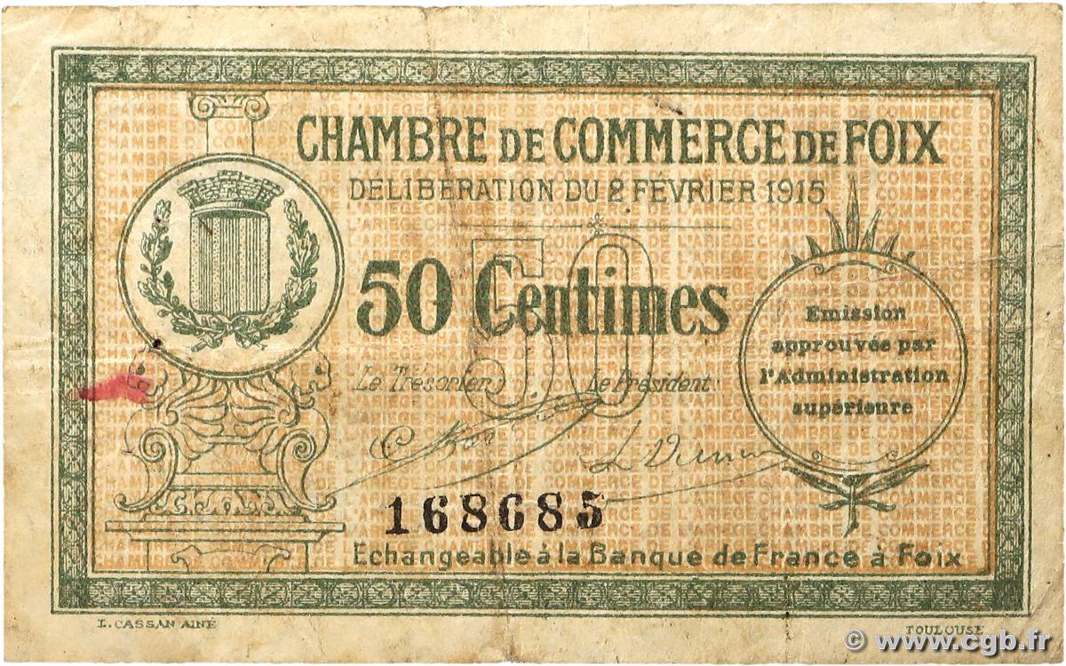 50 Centimes FRANCE régionalisme et divers Foix 1915 JP.059.05 TB