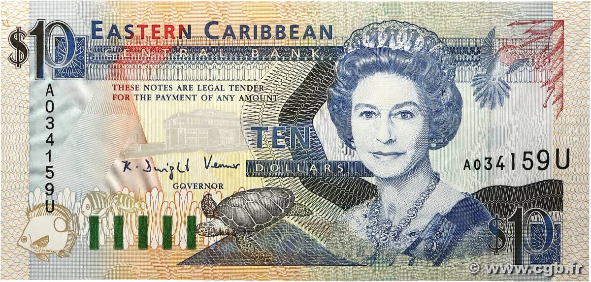 10 Dollars CARAÏBES  1993 P.27u TTB+