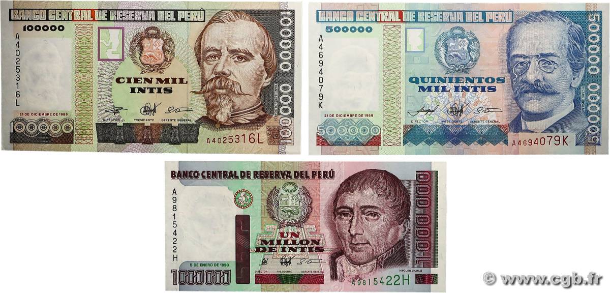100000, 500000 et 1000000 Intis Lot PÉROU  1980 P.145, P.147 et P.148 NEUF