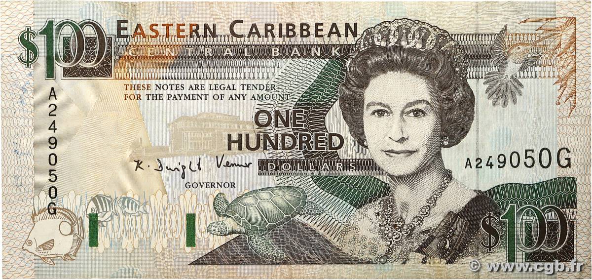 100 Dollars CARAÏBES  1993 P.30g TTB+
