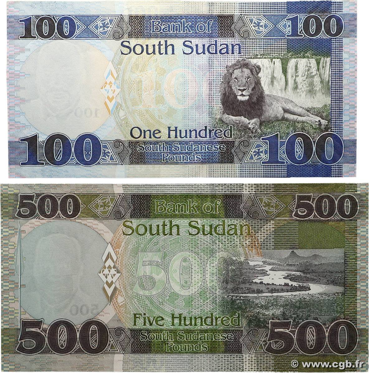 100 et 500 Pounds Lot SOUDAN DU SUD 2015 P.15a et P.16 548967 Billets