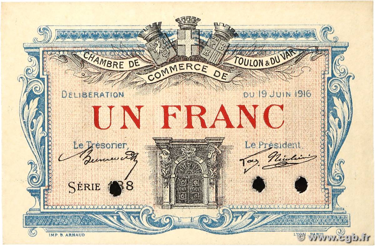 1 Franc FRANCE régionalisme et divers Toulon 1916 JP.121.05 SPL
