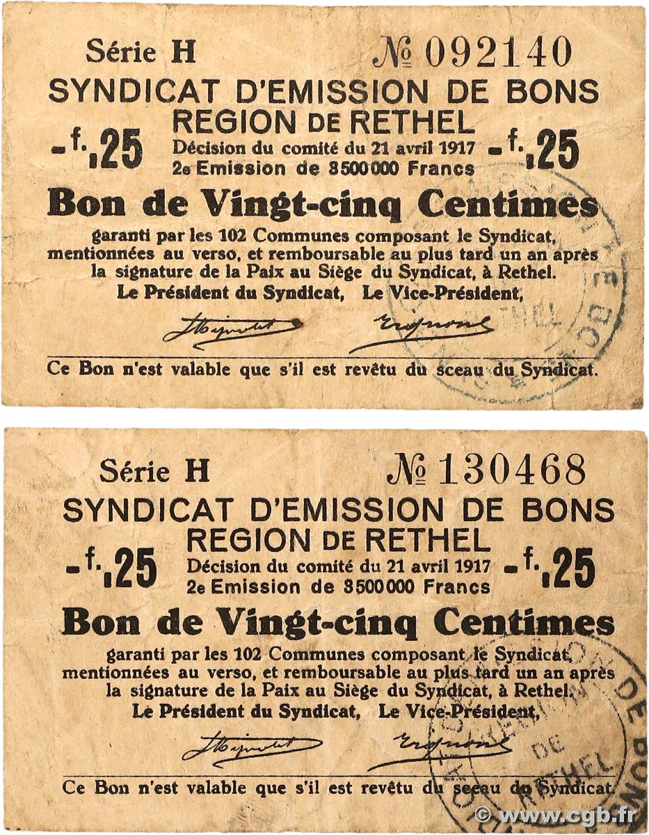 25 Centimes Lot FRANCE régionalisme et divers Rethel 1917 JP.08-172 TB