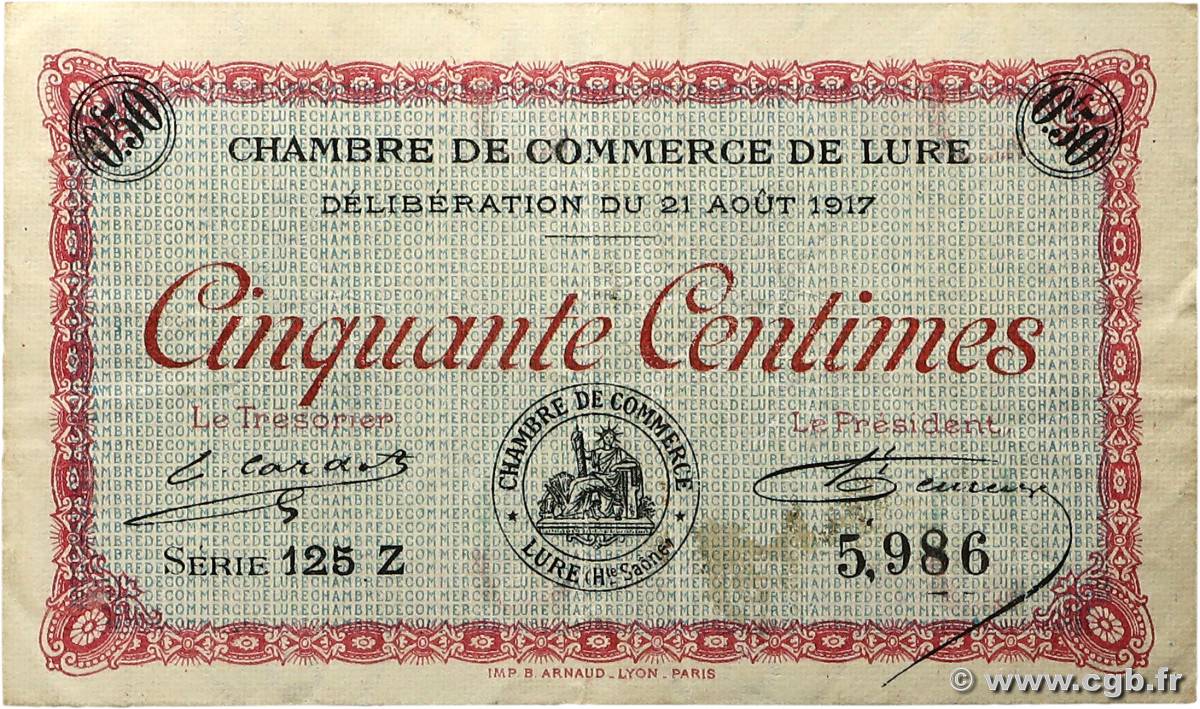 50 Centimes FRANCE régionalisme et divers Lure 1917 JP.076.18 TTB