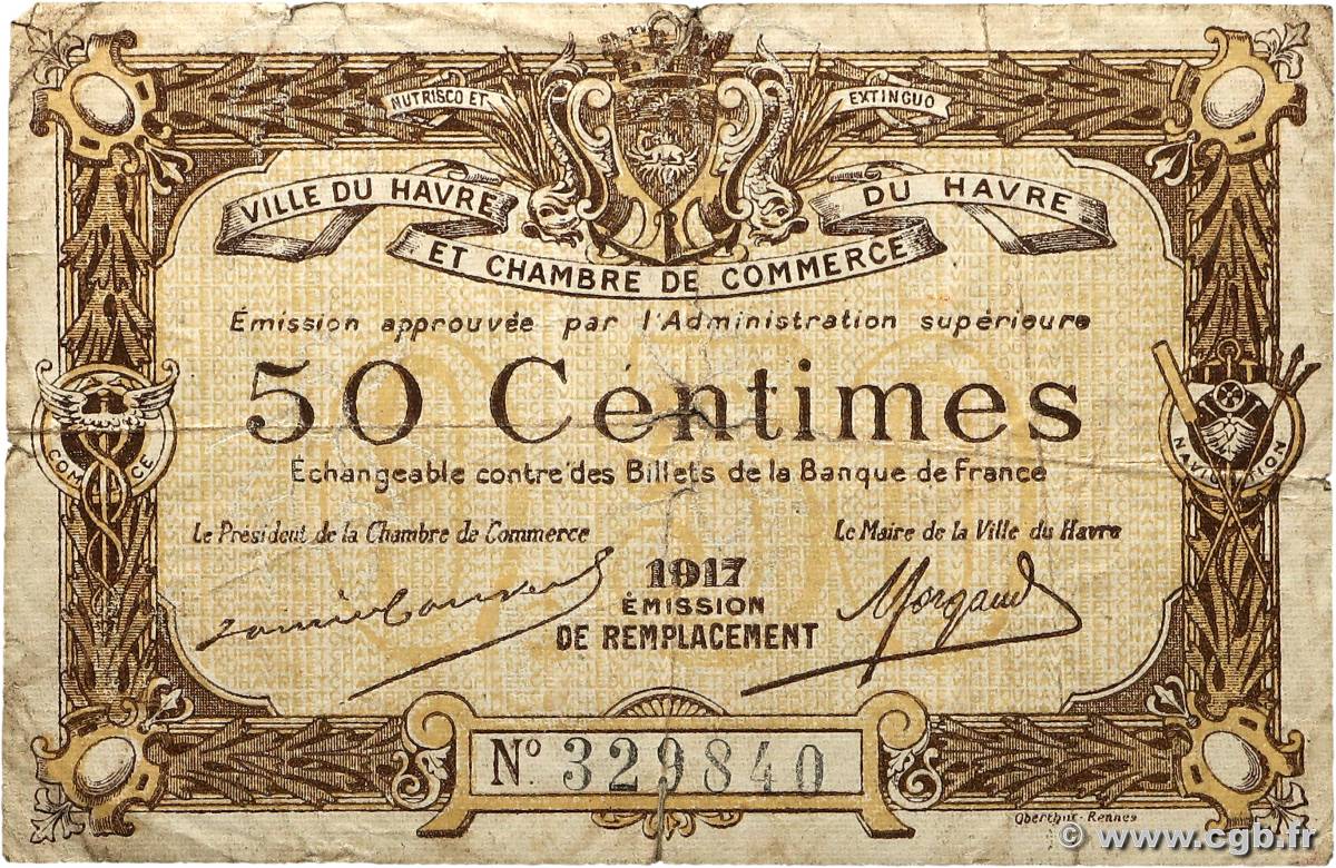 50 Centimes FRANCE régionalisme et divers Le Havre 1917 JP.068.17 TB