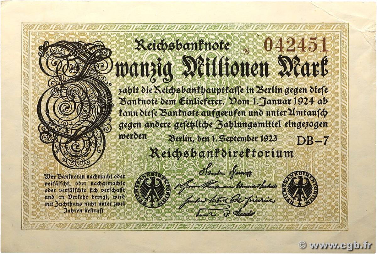 20 Millions Mark ALLEMAGNE  1923 P.108a SPL