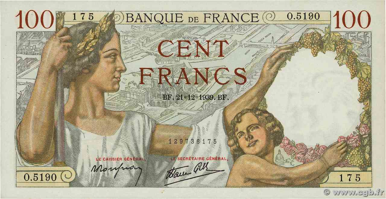 100 Francs SULLY FRANCE  1939 F.26.18 UNC-