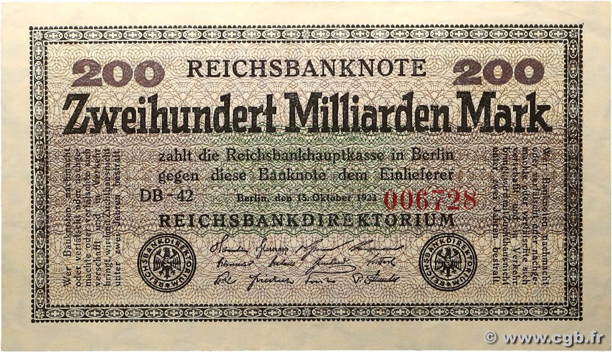 200 Milliarden Mark ALLEMAGNE  1923 P.121a TTB