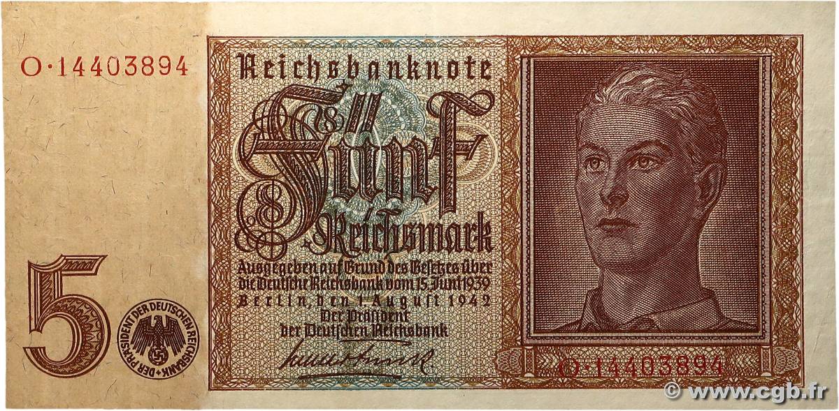 5 Reichsmark ALLEMAGNE  1942 P.186 SUP