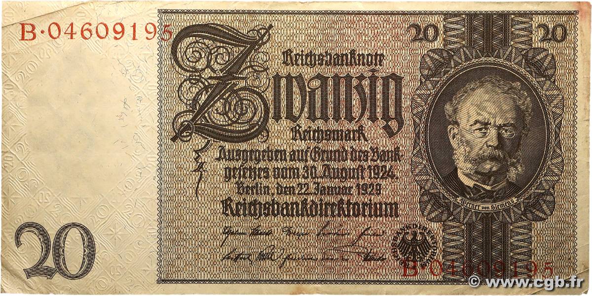 20 Reichsmark ALLEMAGNE  1929 P.181b TB+