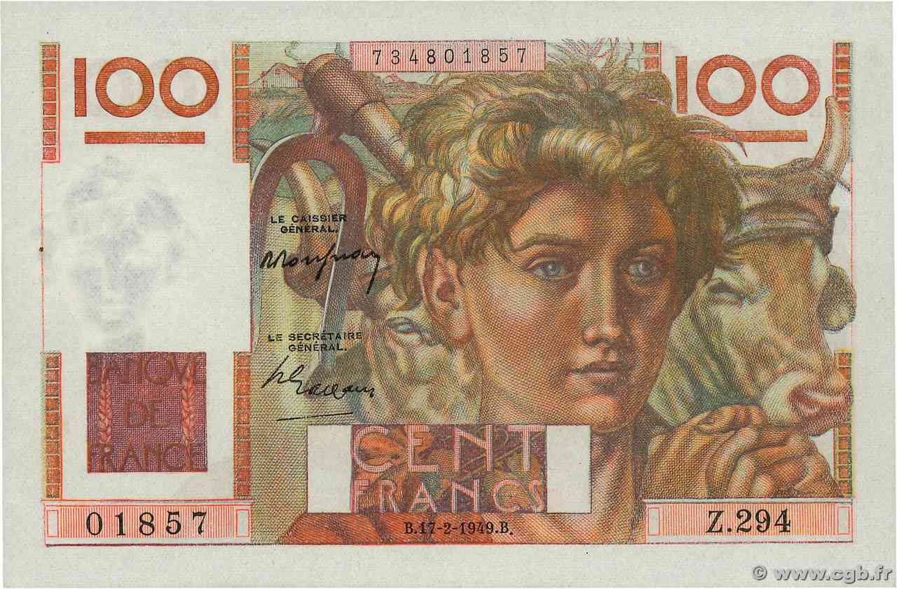 100 Francs JEUNE PAYSAN FRANCIA  1949 F.28.22 AU
