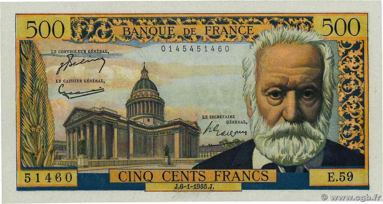 500 Francs VICTOR HUGO FRANCIA  1955 F.35.04 SPL+