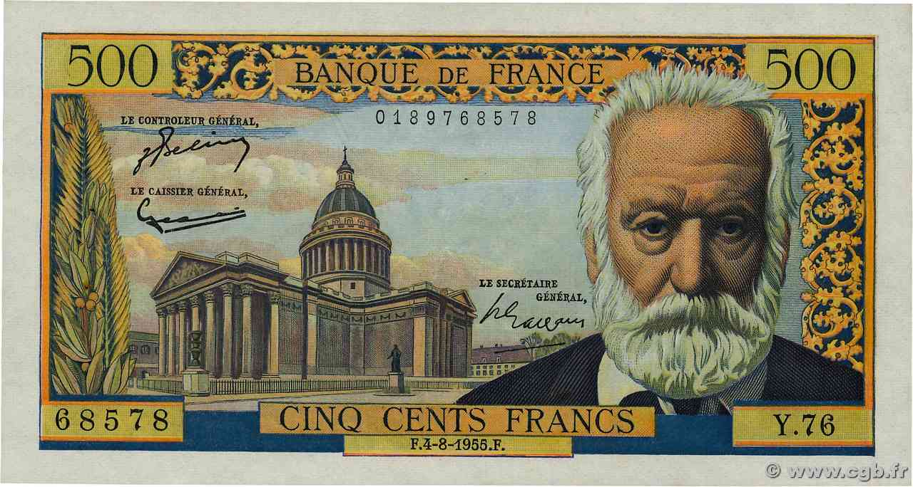 500 Francs VICTOR HUGO FRANCIA  1955 F.35.05 SPL