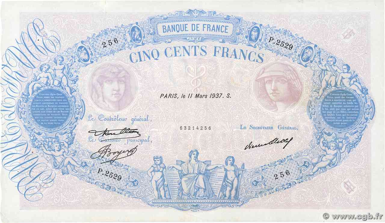 500 Francs BLEU ET ROSE FRANCE  1937 F.30.38 TTB