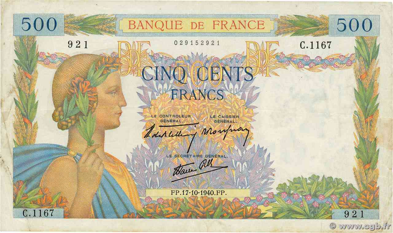 500 Francs LA PAIX FRANCIA  1940 F.32.07 BB