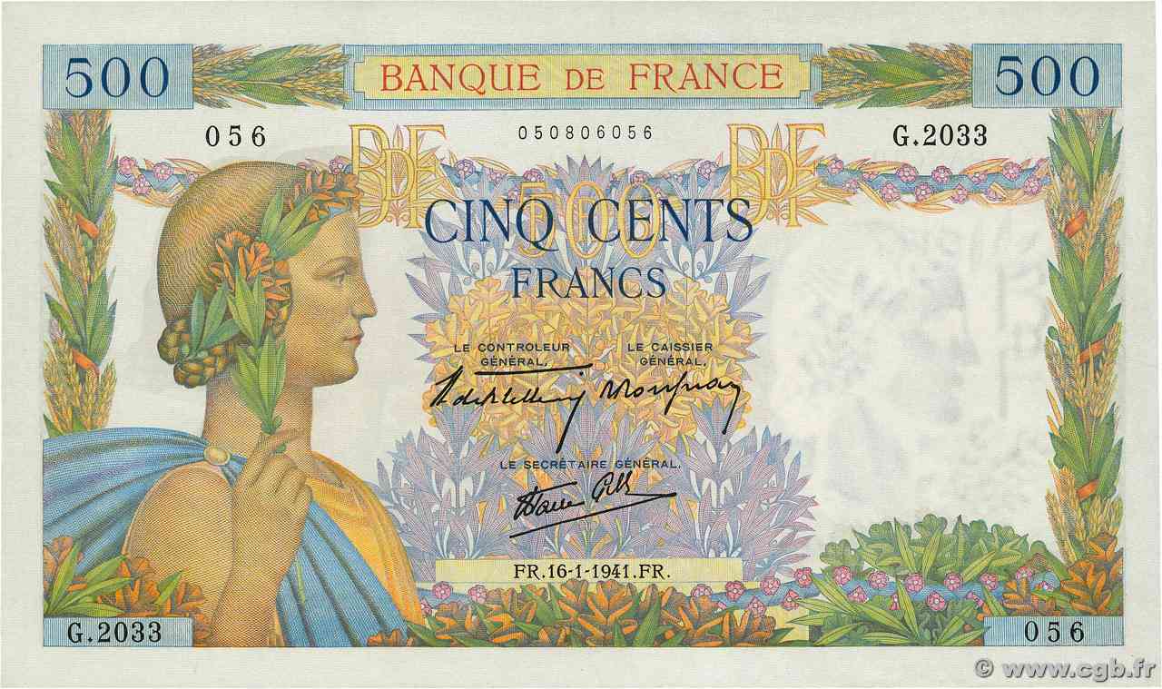500 Francs LA PAIX FRANCIA  1941 F.32.13 AU