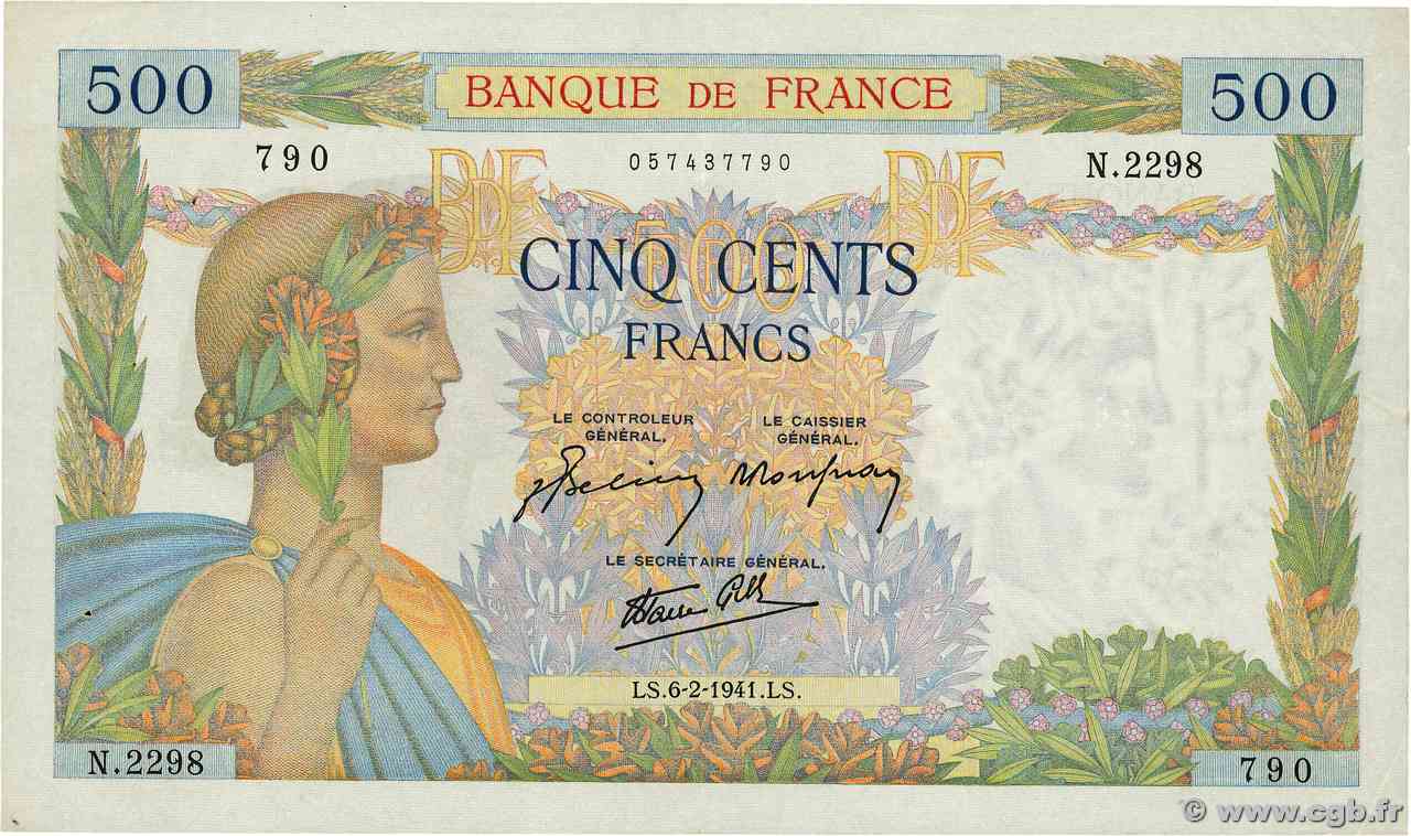 500 Francs LA PAIX FRANCIA  1941 F.32.14 SPL