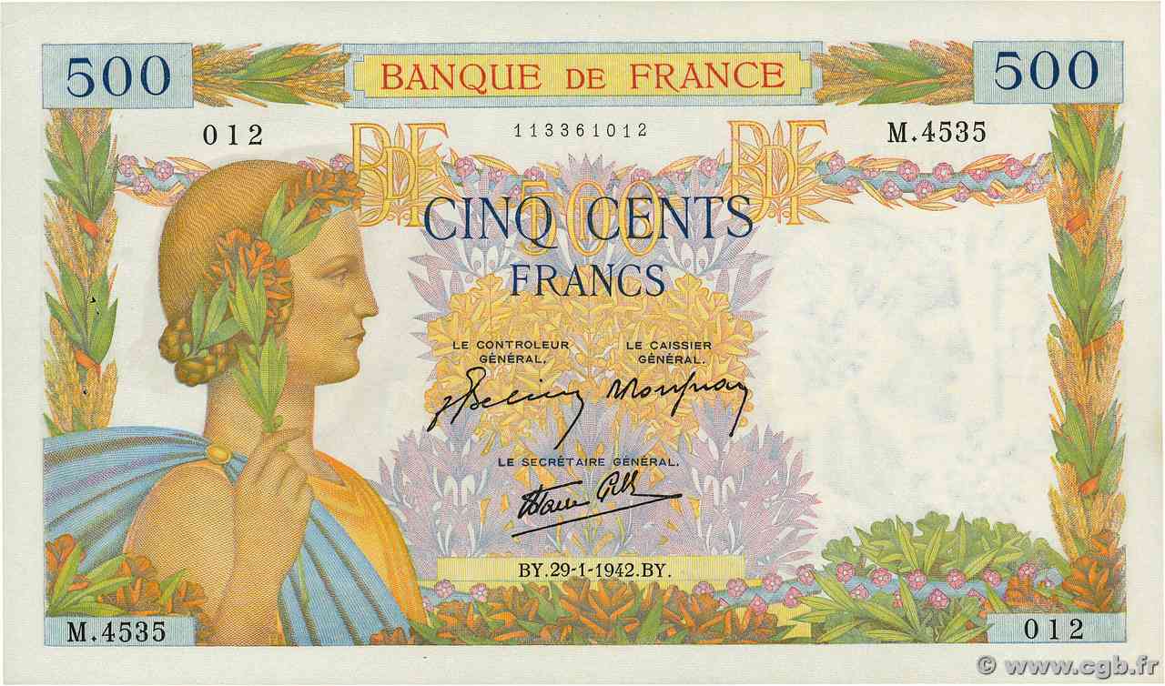 500 Francs LA PAIX FRANCIA  1942 F.32.28 AU