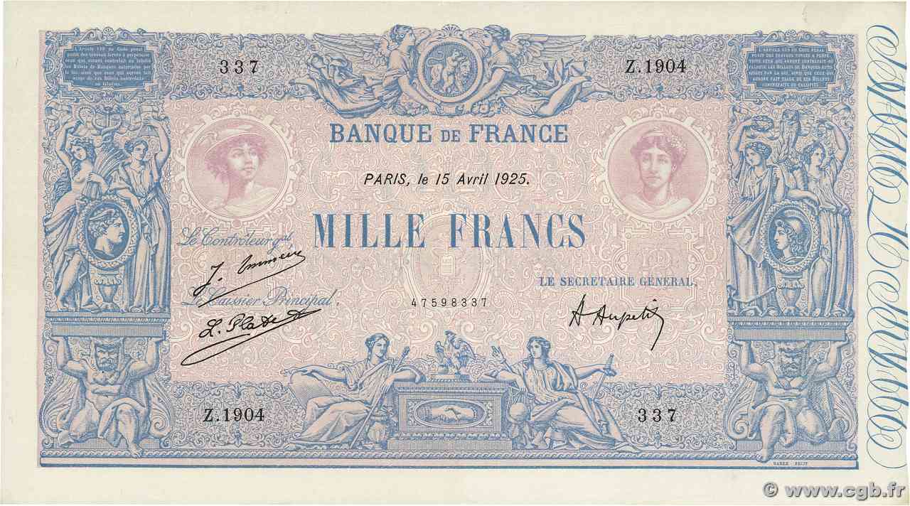 1000 Francs BLEU ET ROSE FRANCIA  1925 F.36.41 q.SPL