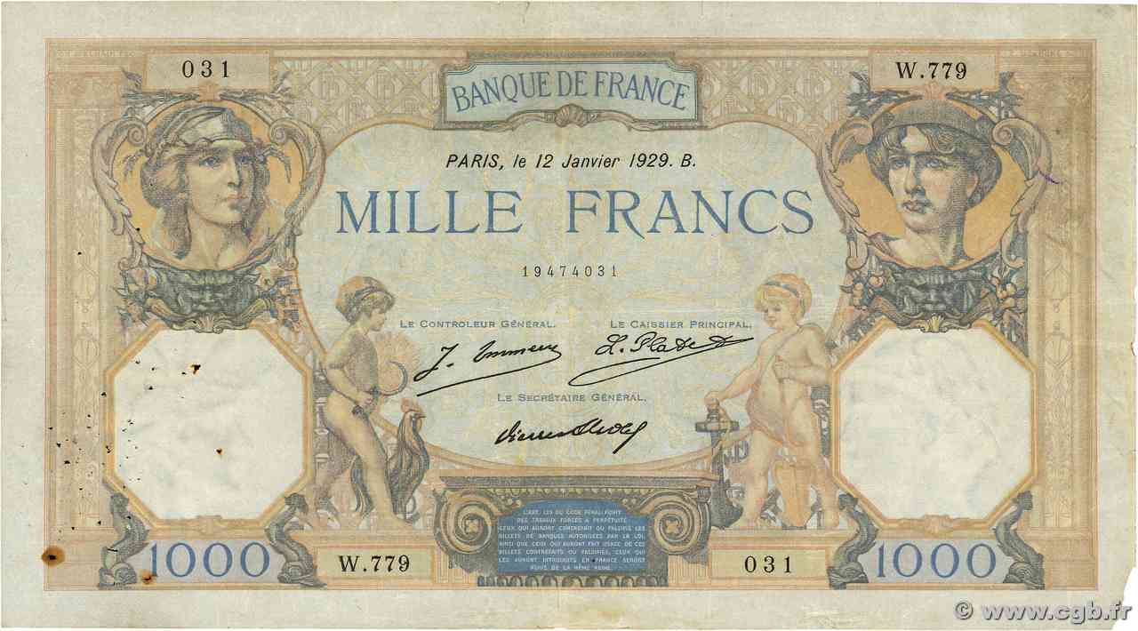1000 Francs CÉRÈS ET MERCURE FRANCIA  1929 F.37.03 MB