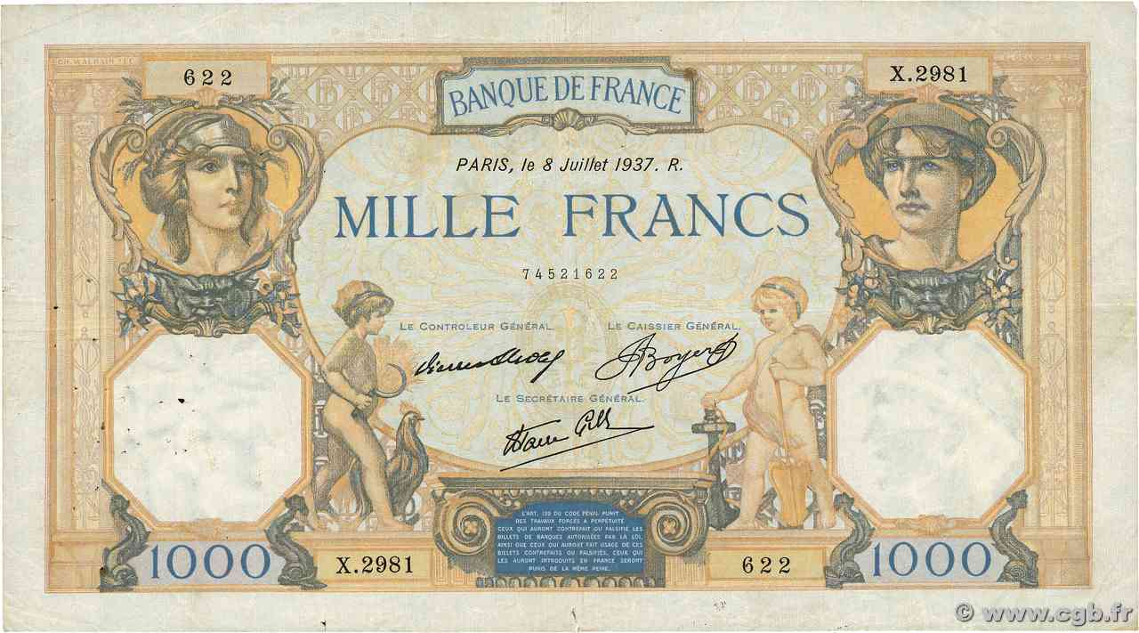 1000 Francs CÉRÈS ET MERCURE type modifié FRANCE  1937 F.38.01 F
