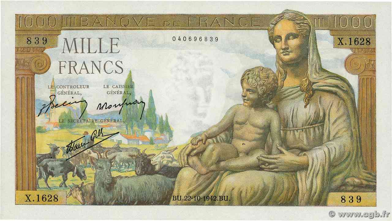 1000 Francs DÉESSE DÉMÉTER FRANCIA  1942 F.40.09 AU