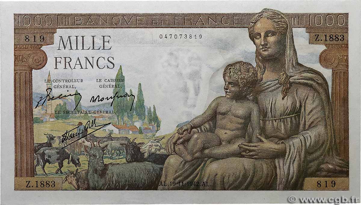 1000 Francs DÉESSE DÉMÉTER FRANCE  1942 F.40.11 SPL