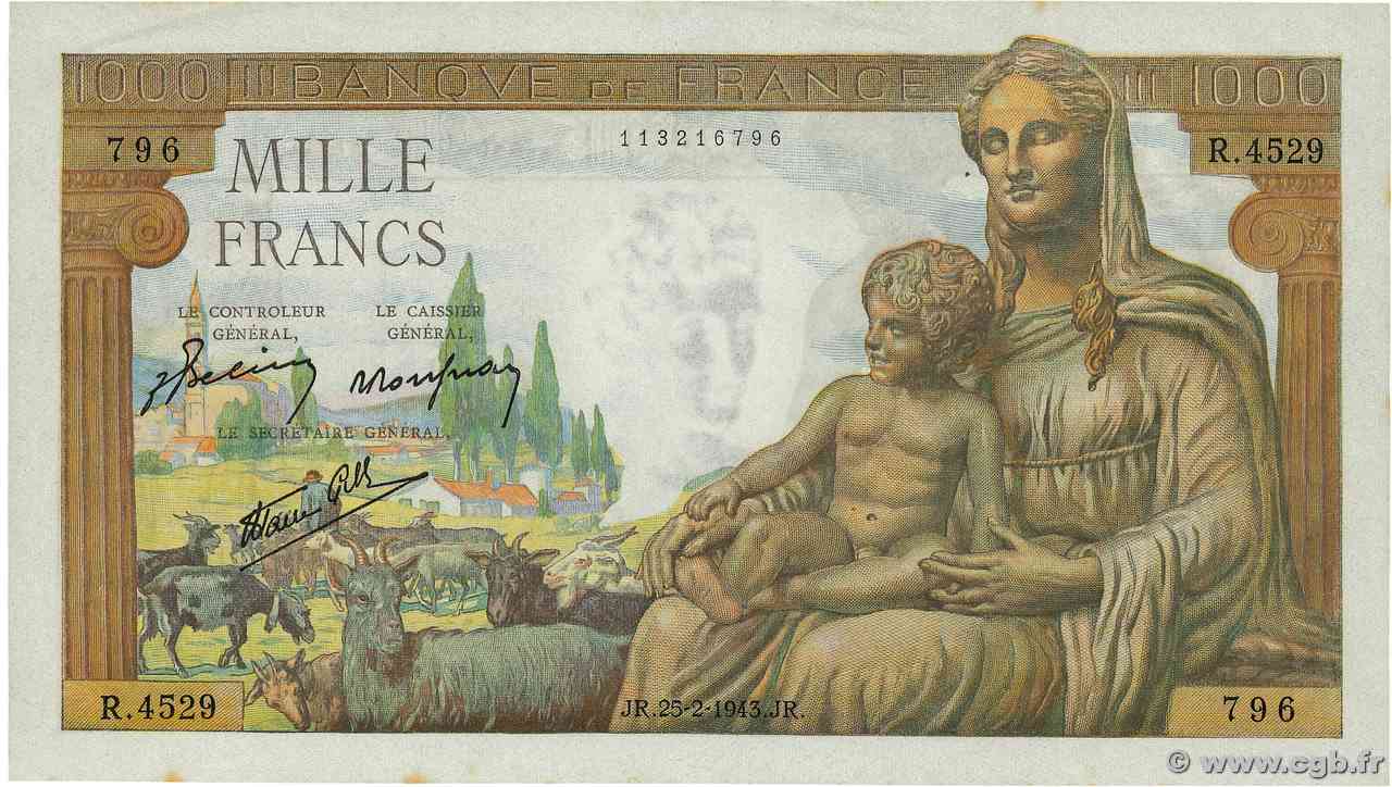 1000 Francs DÉESSE DÉMÉTER FRANCIA  1943 F.40.20 AU