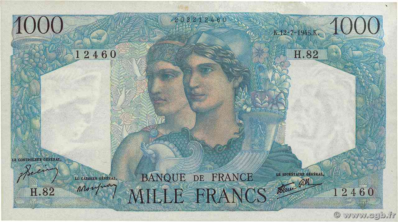 1000 Francs MINERVE ET HERCULE FRANCIA  1945 F.41.06 SPL+