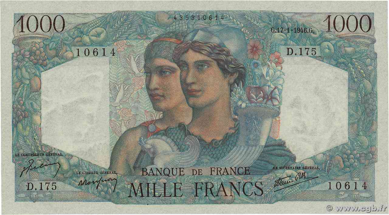 1000 Francs MINERVE ET HERCULE FRANCIA  1946 F.41.10 AU