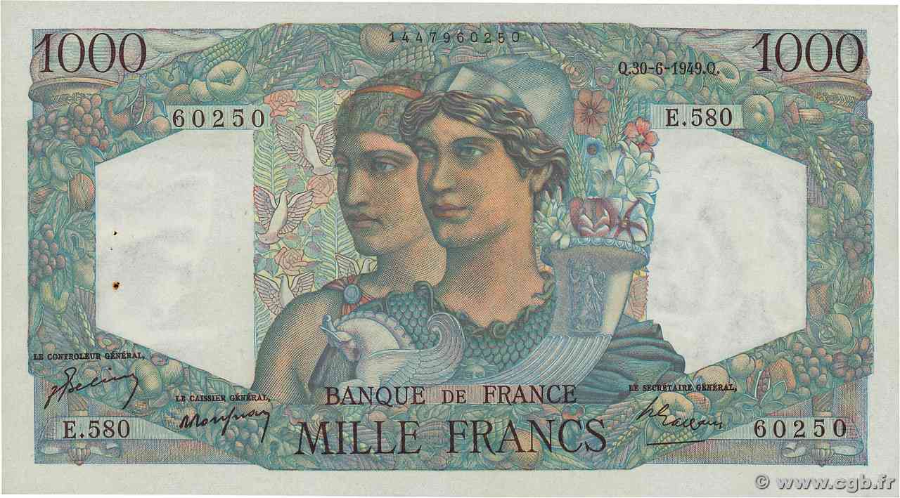 1000 Francs MINERVE ET HERCULE FRANCIA  1949 F.41.27 AU