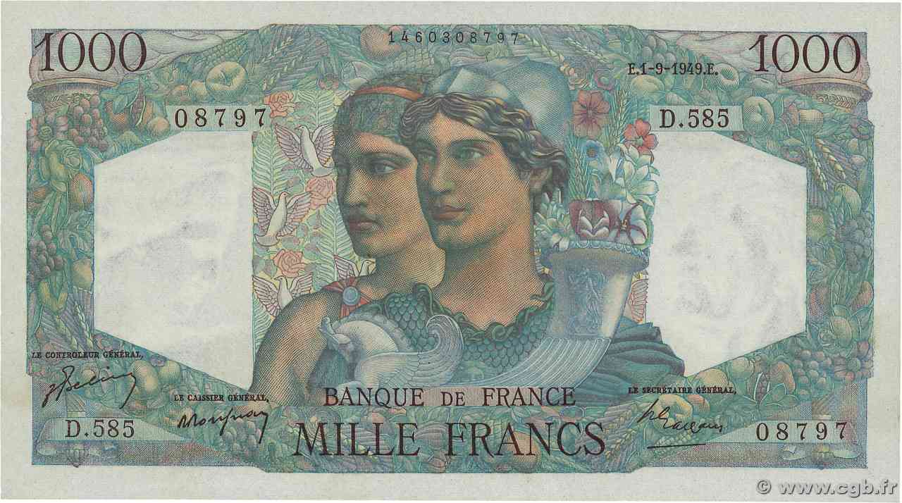 1000 Francs MINERVE ET HERCULE FRANCIA  1949 F.41.28 q.FDC