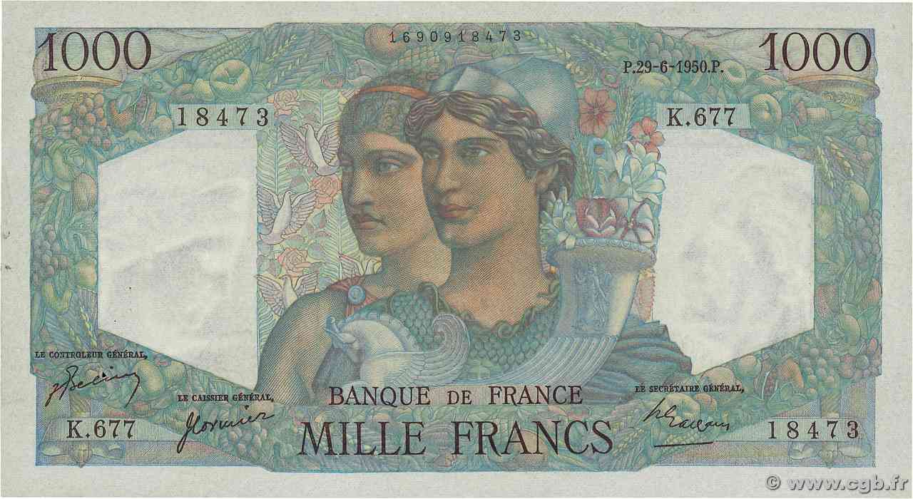 1000 Francs MINERVE ET HERCULE FRANCIA  1950 F.41.33 SPL