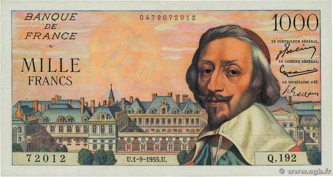 1000 Francs RICHELIEU FRANCIA  1955 F.42.15 SPL+
