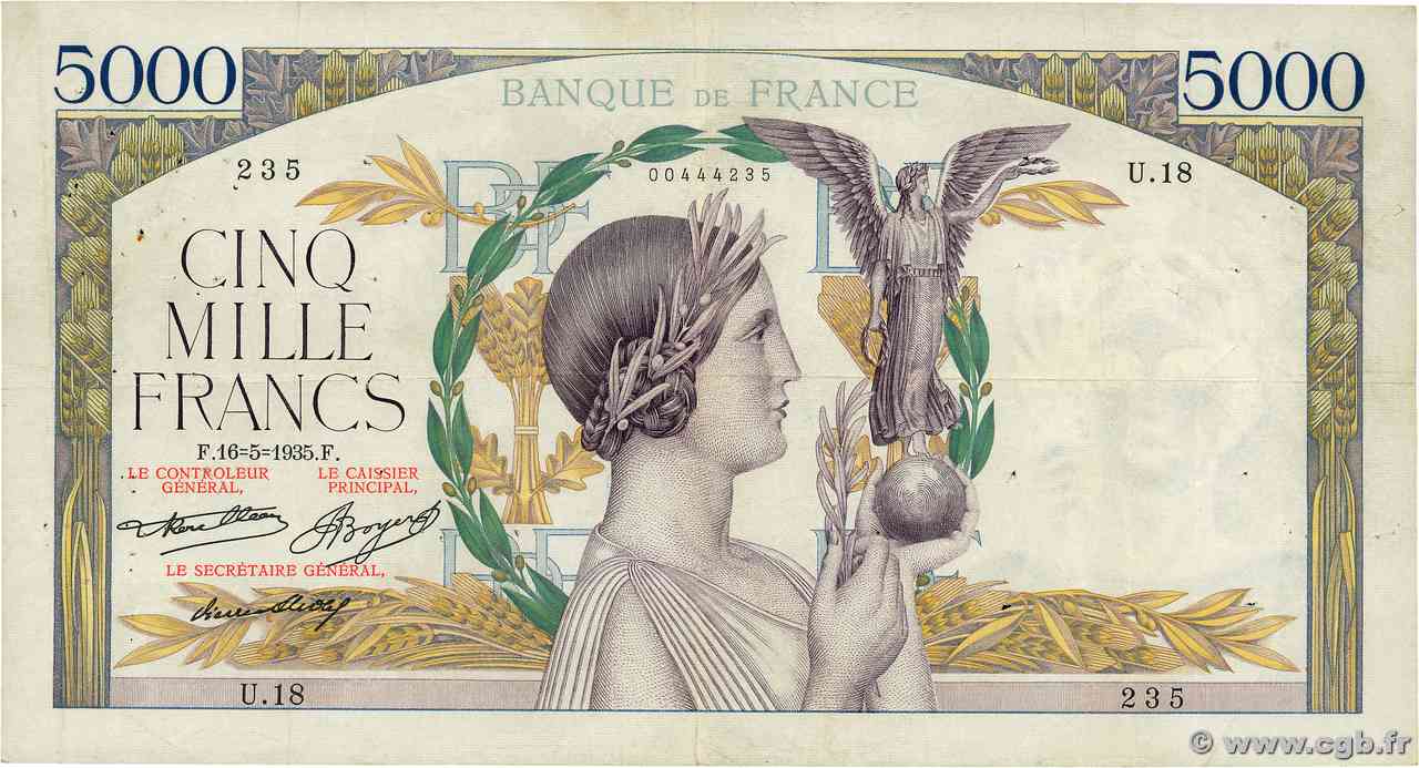 5000 Francs VICTOIRE FRANCE  1935 F.44.02 TB+