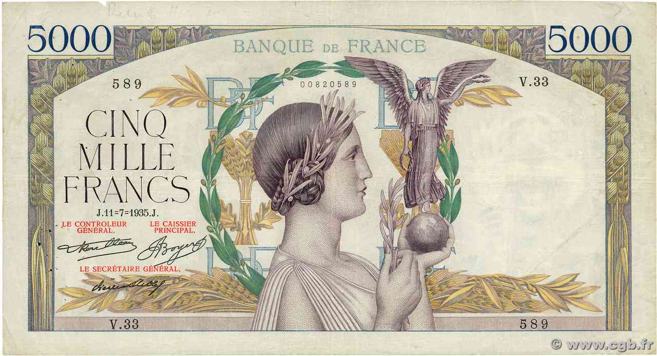 5000 Francs VICTOIRE FRANCIA  1935 F.44.03 MB