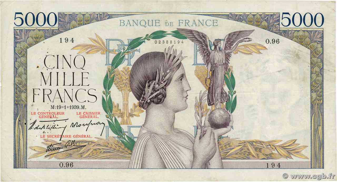 5000 Francs VICTOIRE Impression à plat FRANCE  1939 F.46.02 F