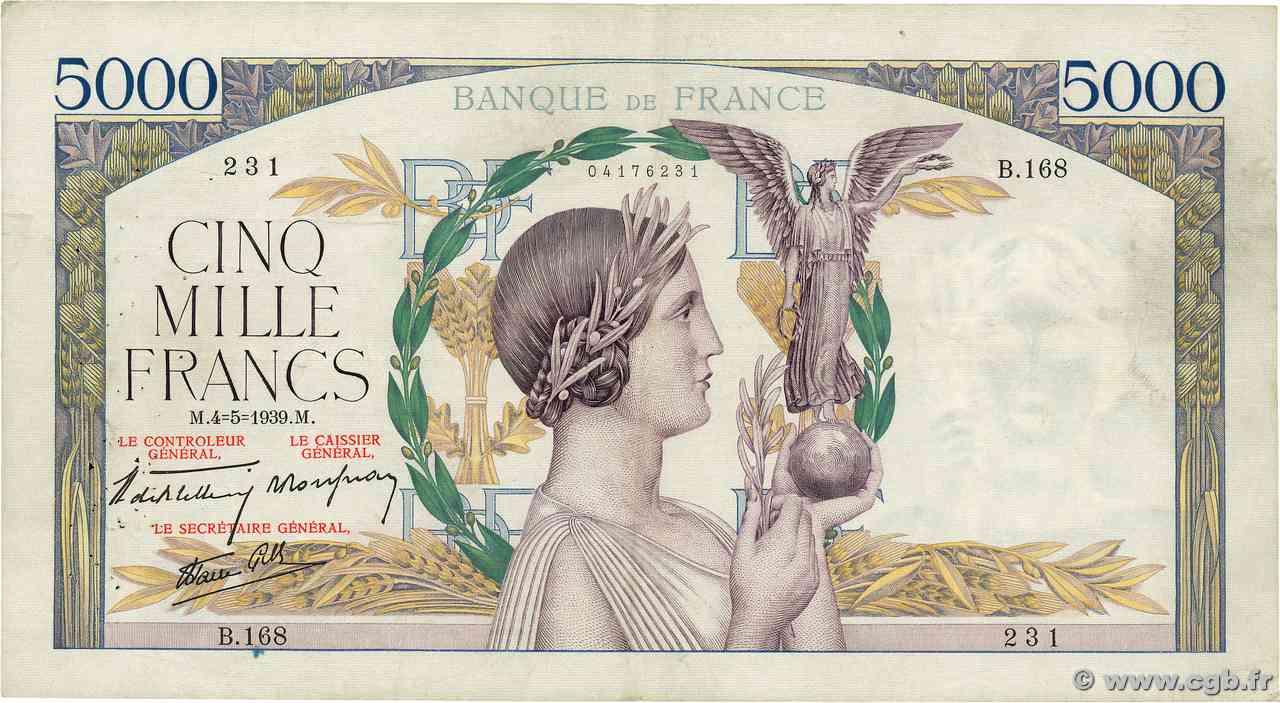 5000 Francs VICTOIRE Impression à plat FRANCE  1939 F.46.05 TB+