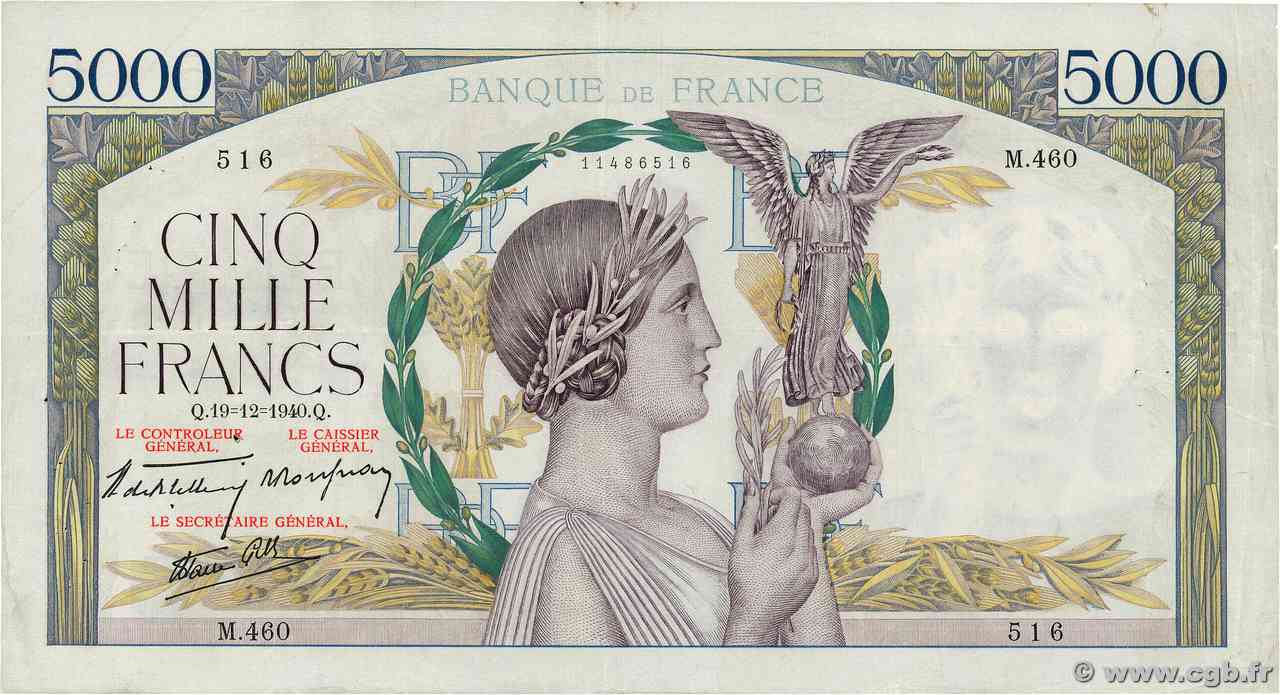 5000 Francs VICTOIRE Impression à plat FRANCIA  1940 F.46.17 BB