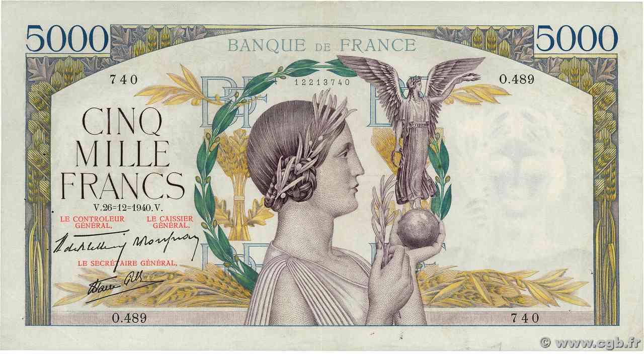 5000 Francs VICTOIRE Impression à plat FRANCIA  1940 F.46.18 BB