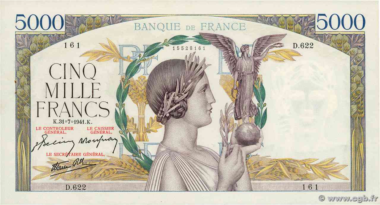 5000 Francs VICTOIRE Impression à plat FRANCIA  1941 F.46.24 AU