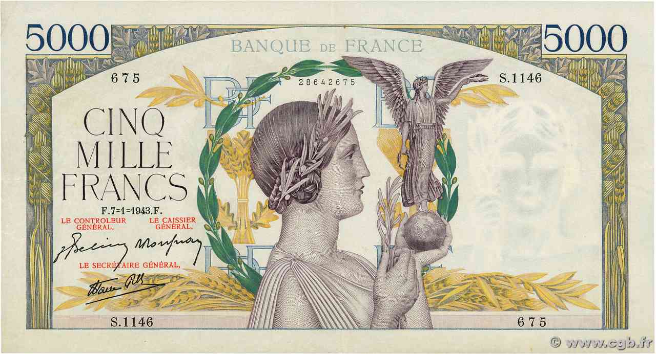 5000 Francs VICTOIRE Impression à plat FRANCIA  1943 F.46.46 q.SPL