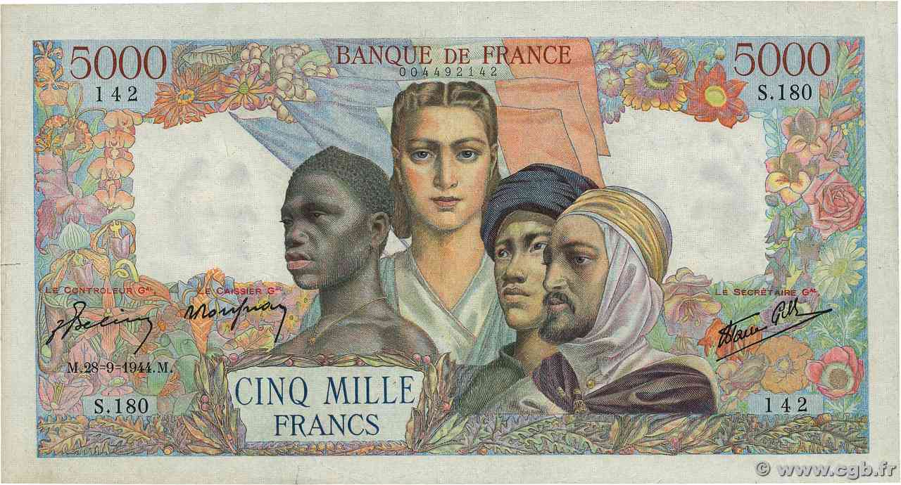 5000 Francs EMPIRE FRANÇAIS FRANCE  1944 F.47.08 TTB