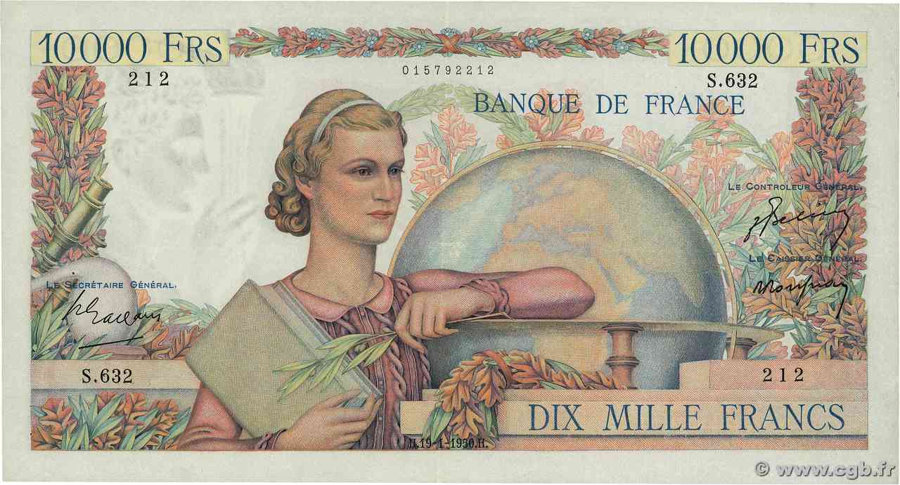 10000 Francs GÉNIE FRANÇAIS FRANCE  1950 F.50.27 pr.SUP