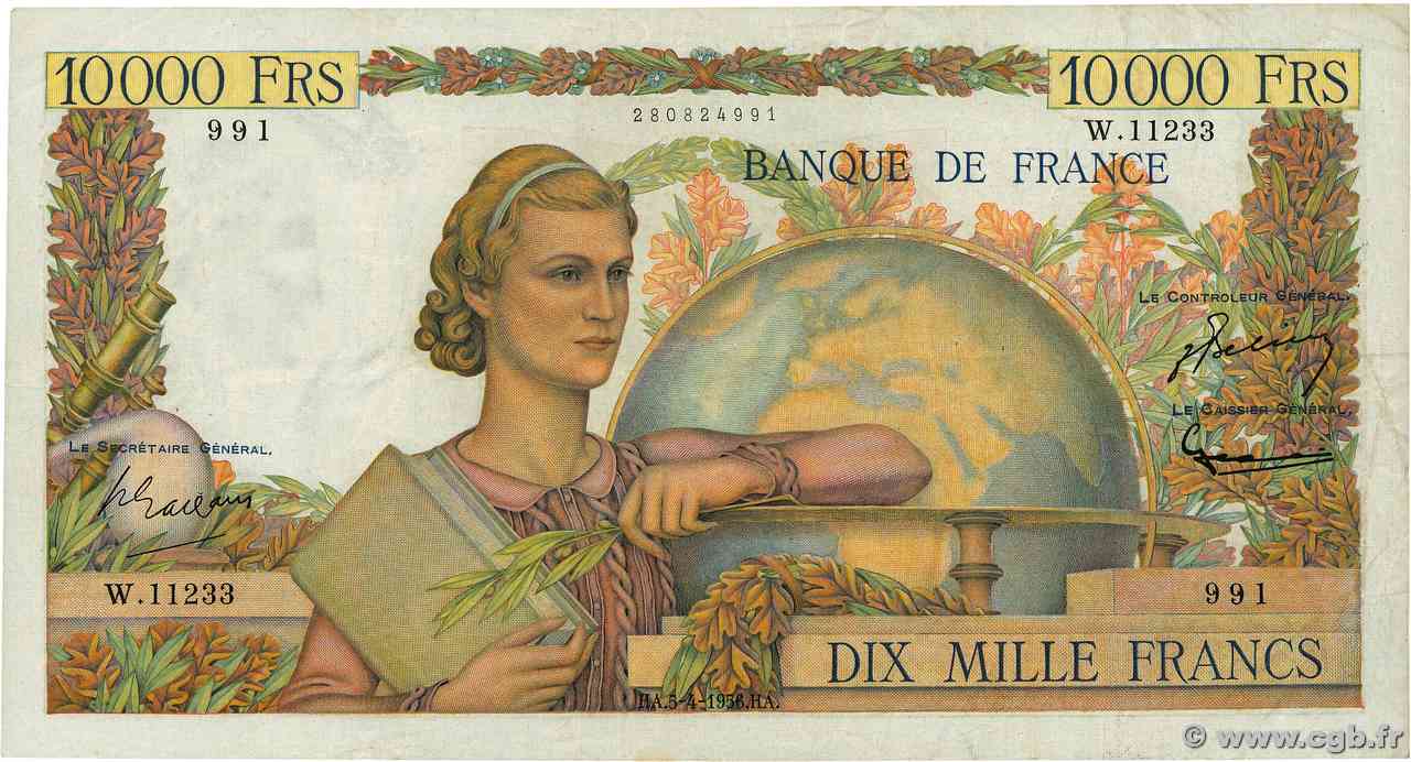 10000 Francs GÉNIE FRANÇAIS FRANCE  1956 F.50.80 TTB