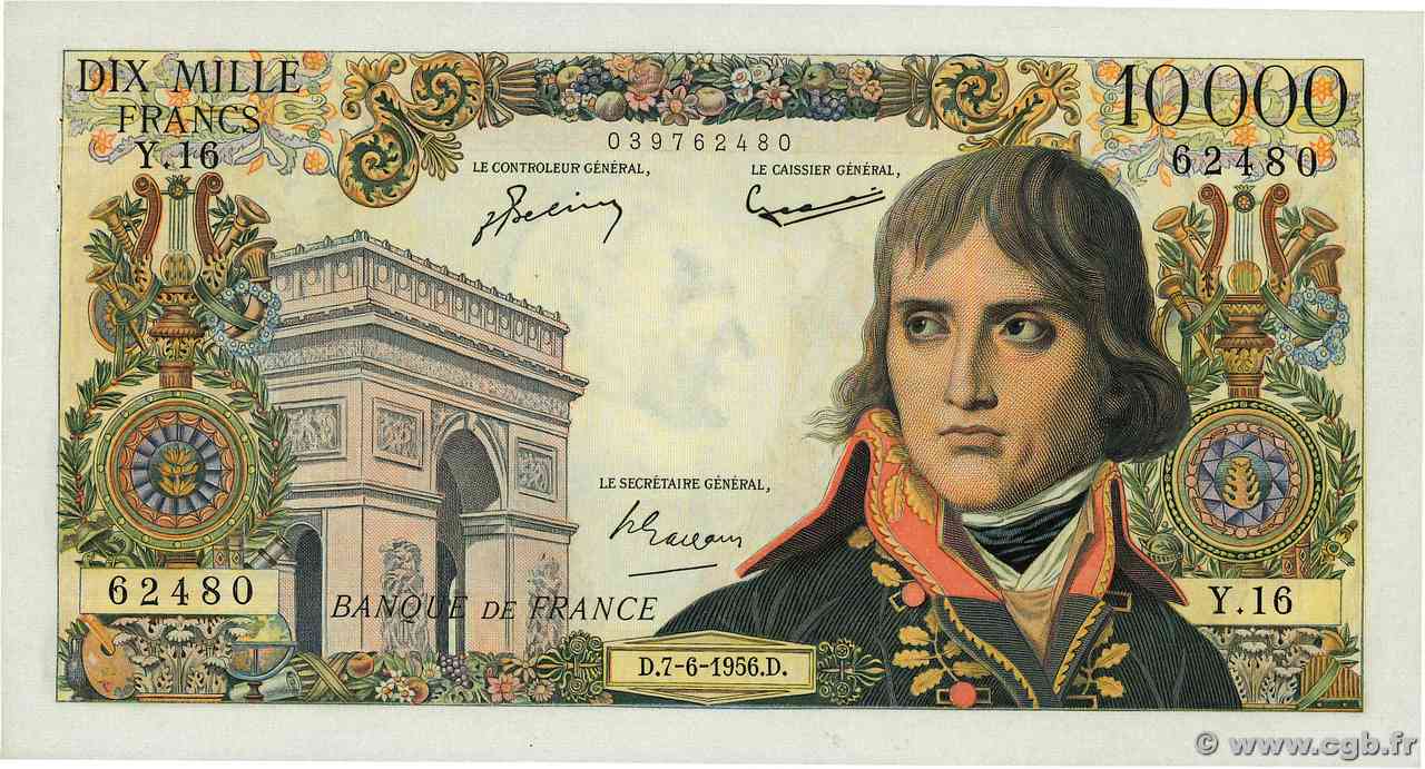 10000 Francs BONAPARTE FRANCIA  1956 F.51.03 AU