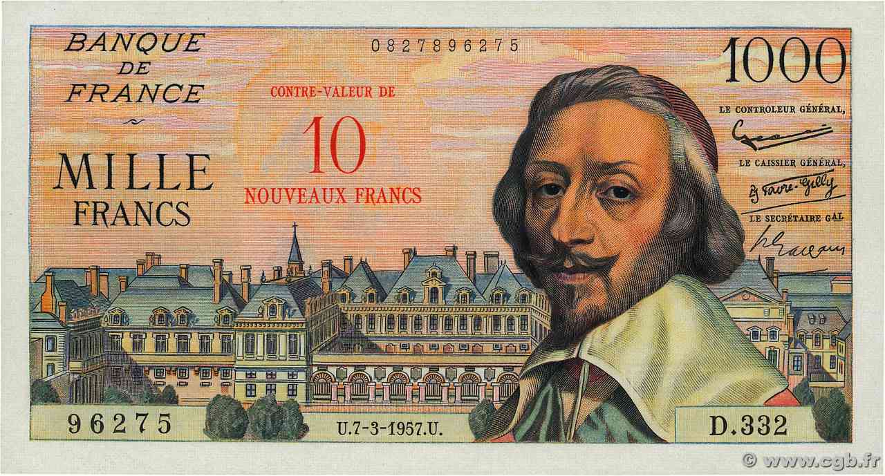 10 NF sur 1000 Francs RICHELIEU FRANCE  1957 F.53.01 pr.NEUF