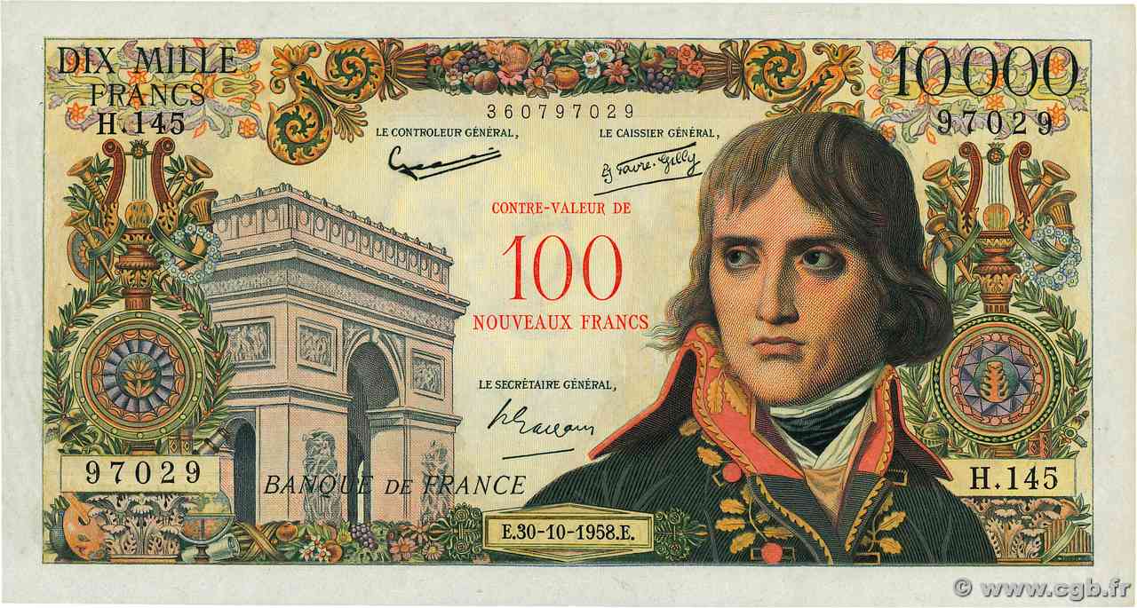 100 NF sur 10000 Francs BONAPARTE FRANCIA  1958 F.55.01 SPL+